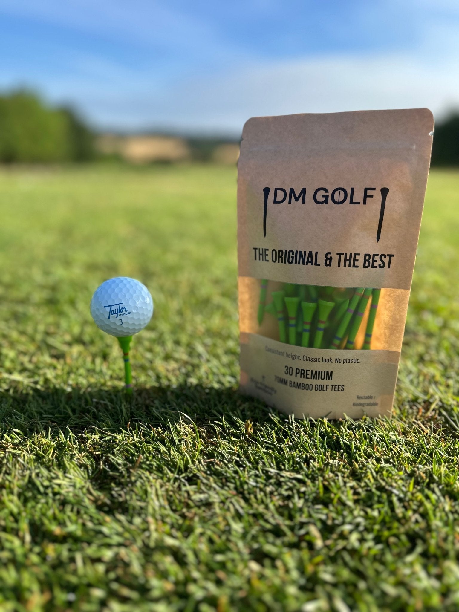 Go Green-Not A Castle Tee-Premium 70mm Bamboo Golf Tee With Orange, Pink & Red Castle Height Indicators-30 Pack-2