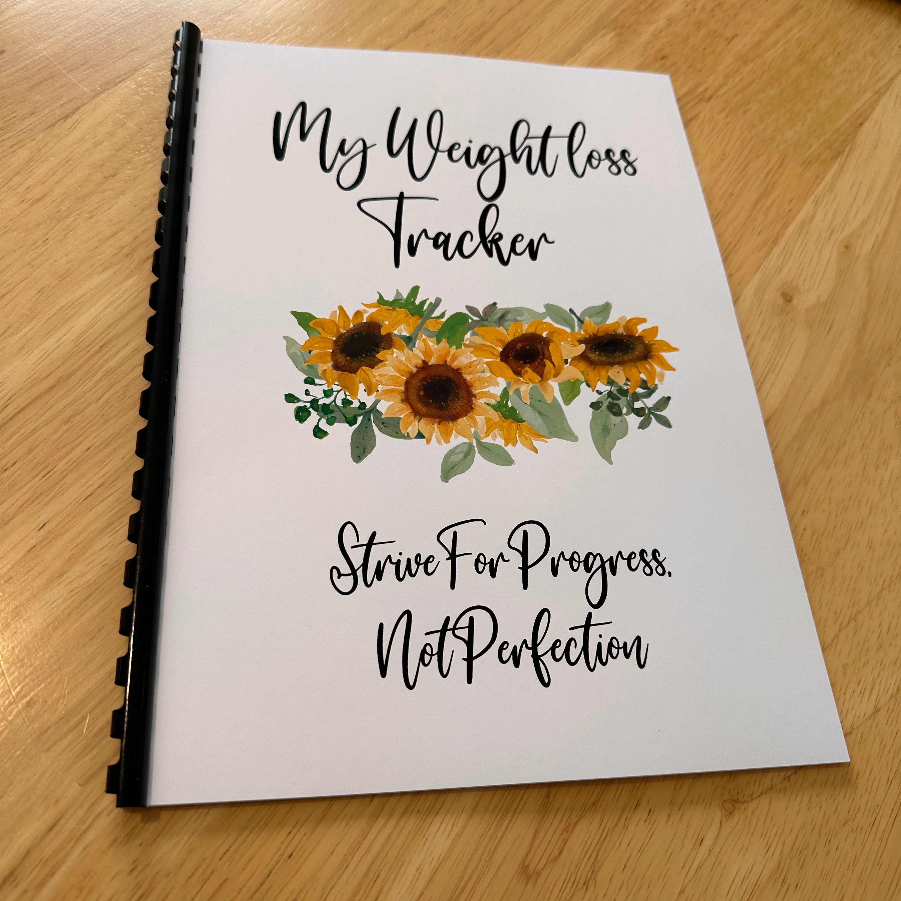 Binded Cute Sunflower Weight Loss & Diet Tracker Journal A4 Diary - Up To 1 Year Measurements Goals Weigh Ins + Lots MORE!-0