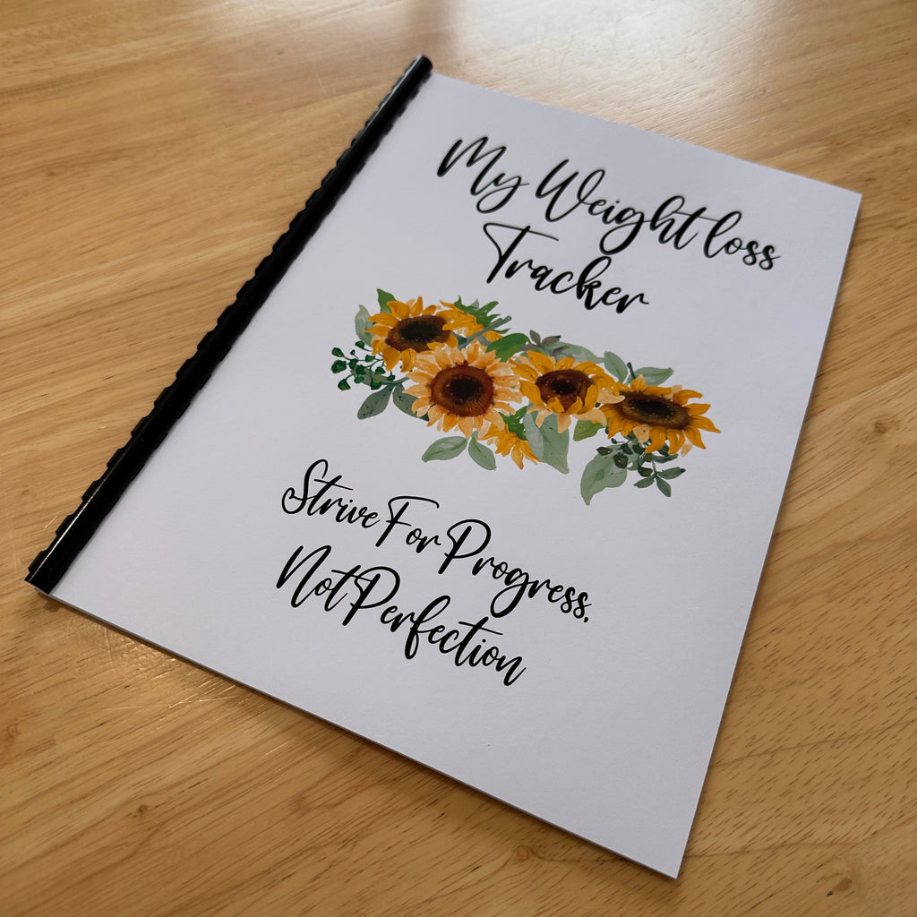 Binded Cute Sunflower Weight Loss & Diet Tracker Journal A4 Diary - Up To 1 Year Measurements Goals Weigh Ins + Lots MORE!-1