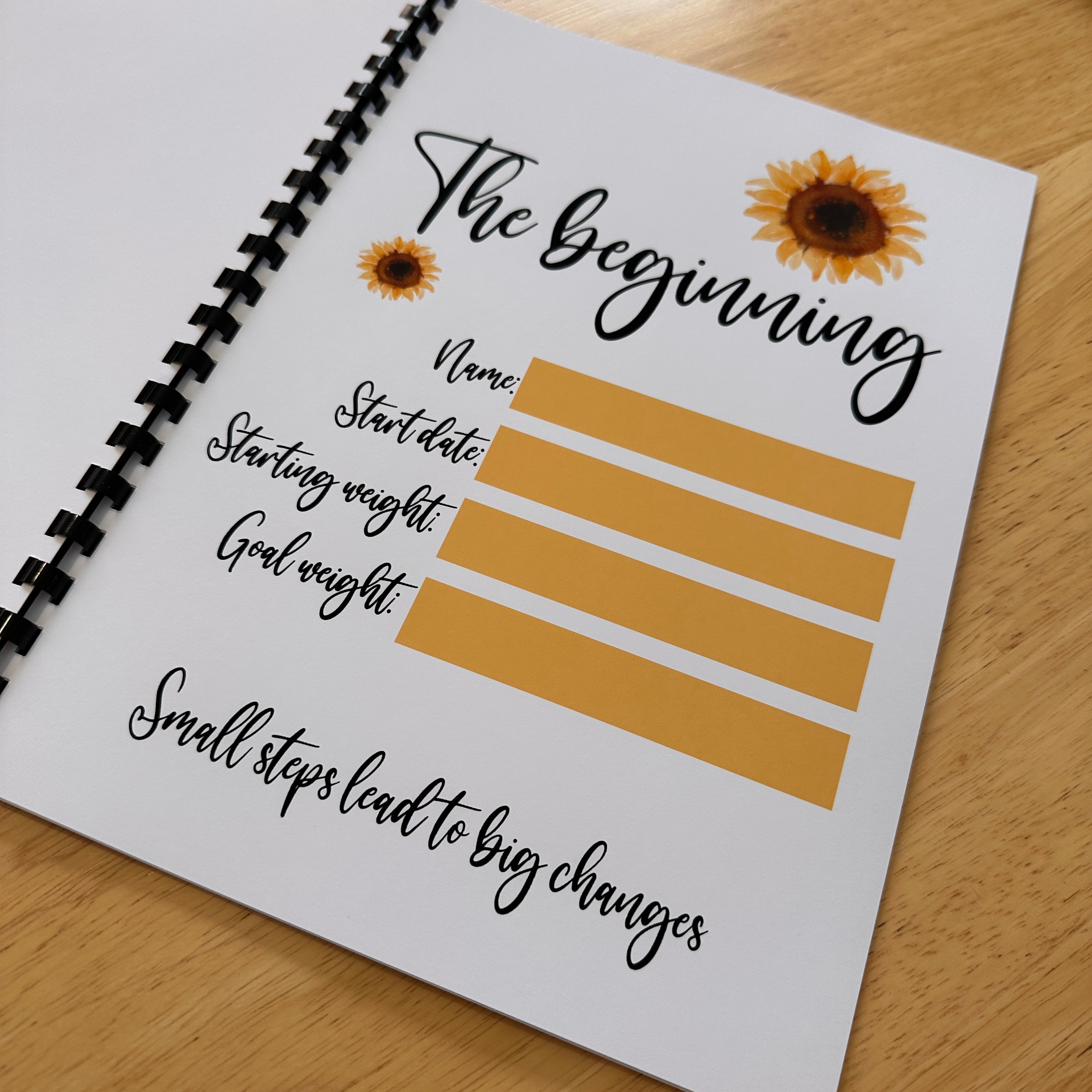 Binded Cute Sunflower Weight Loss & Diet Tracker Journal A4 Diary - Up To 1 Year Measurements Goals Weigh Ins + Lots MORE!-2