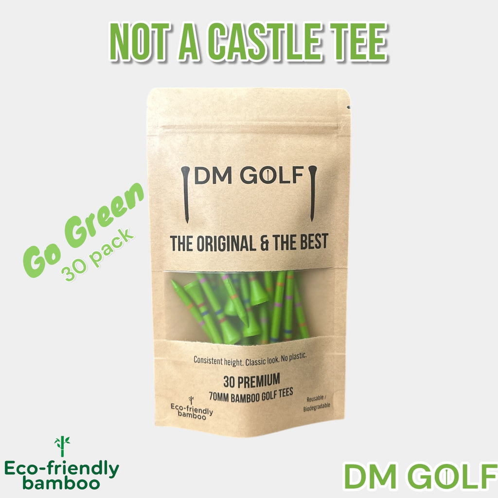Go Green-Not A Castle Tee-Premium 70mm Bamboo Golf Tee With Orange, Pink & Red Castle Height Indicators-30 Pack-0