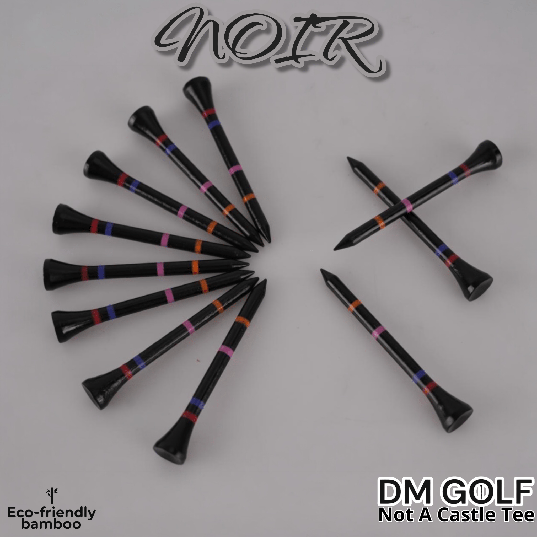 Noir-Not A Castle Tee-Premium 70mm Bamboo Golf Tee With Orange, Pink, Blue & Red Castle Height Indicators-50 Pack-0