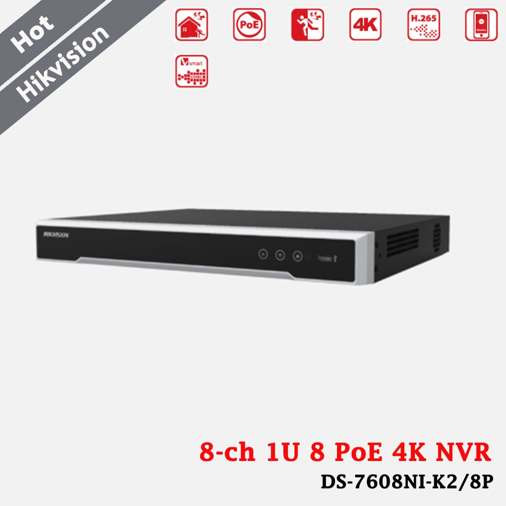 Hikvision 8 Channel 1U 8 PoE 4K NVR 8ch IP Camera Input H.265+ 80Mbps 2 SATA-1