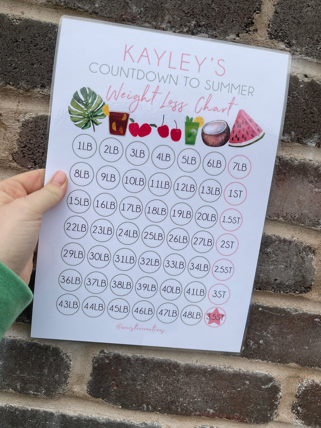 Personalised A4 Name Countdown To Summer Weight Loss Chart Tracker Print - st. lb Units - Laminated With Stars-2