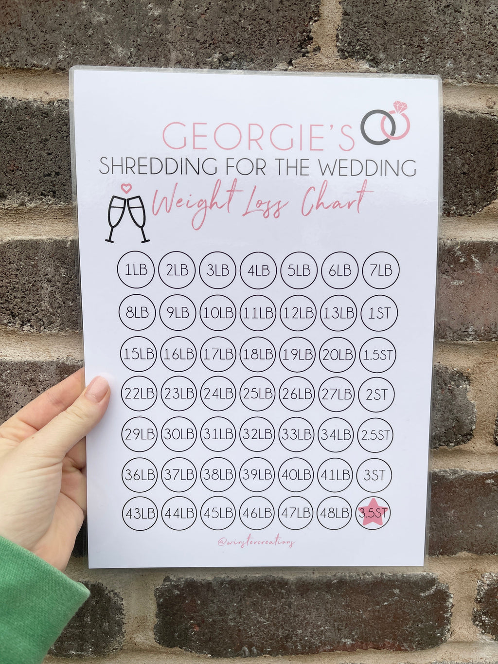 Personalised A4 Name Shredding For The Wedding Weight Loss Chart Tracker Print - st. lb Units - Laminated With Stars-1