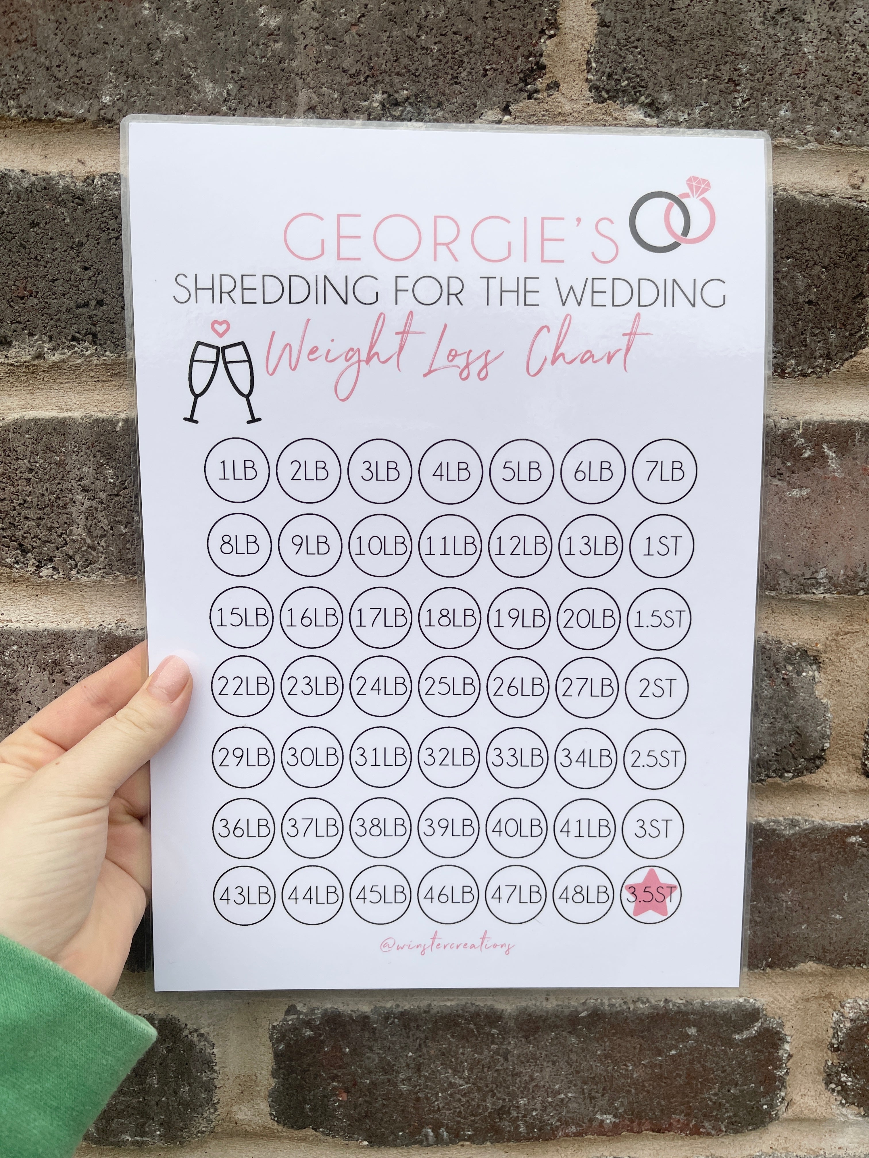 Personalised A4 Name Shredding For The Wedding Weight Loss Chart Tracker Print - st. lb Units - Laminated With Stars-1