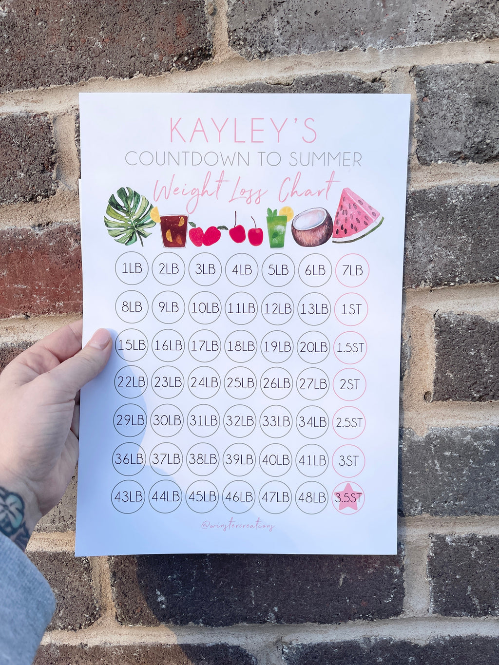 Personalised A4 Name Countdown To Summer Weight Loss Chart Tracker Print - st. lb Units - Laminated With Stars-0